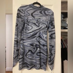 Blue Swirl Long Sleeve Mini Dress